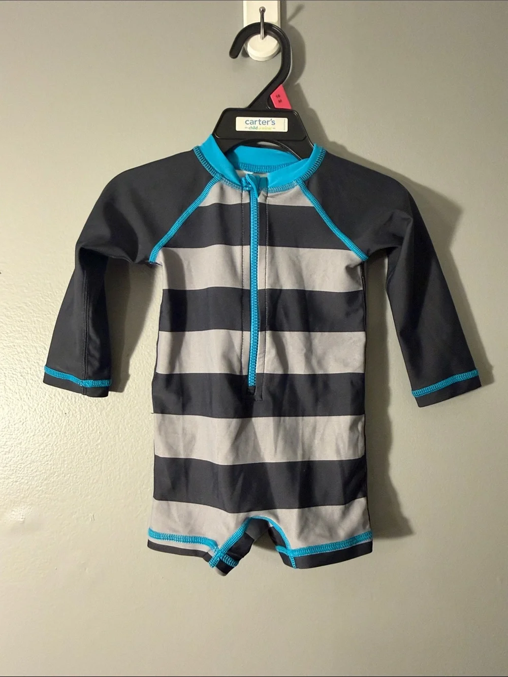 Tea Collection Black, Gray & Bright Blue Striped Long-Sleeve Swim Rashguard